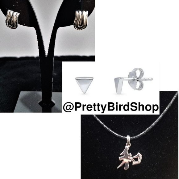 3 pc set STERLING SILVER 925 earrings + pendant NEW - Picture 1 of 5